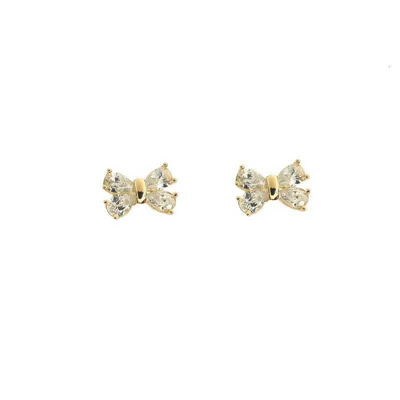 Fashion Shiny Crystal Bowknot Stud Earrings For Women Gold Color Exquisite Daily Wear Ear Piercing Jewelry Accessories Gifts y250715
