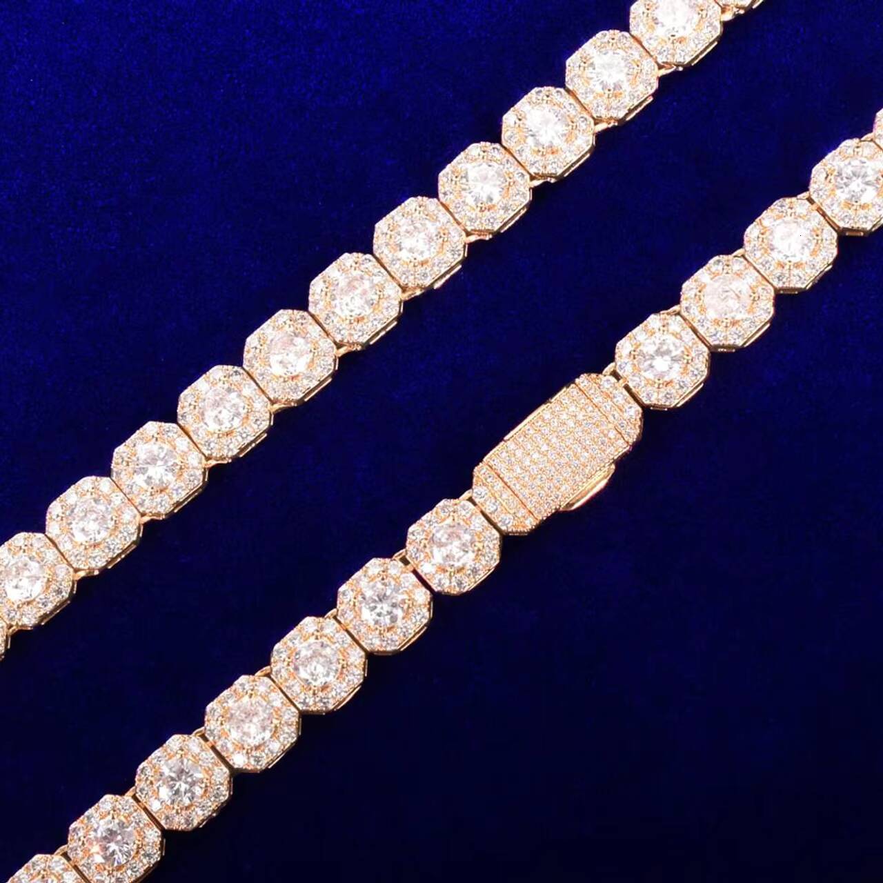 Newest Luxurious 9mm Moissanite Tennis Chain 24k Gold Plated 925 Silver Iced out Hiphop Style for Men and Women