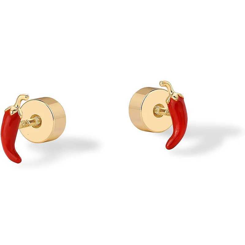 14K Gold Plated Enamel Flatback Stud Earrings for Women Colored Chili Pepper Strawberry Peach Cherry Dainty Piercing Jewelry y250715