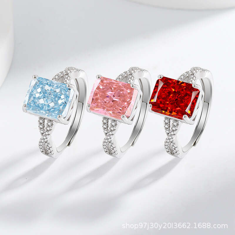 Colored Diamond Ice Flower Cut High Carbon Zircon Ring Paraiba Live Streaming 769