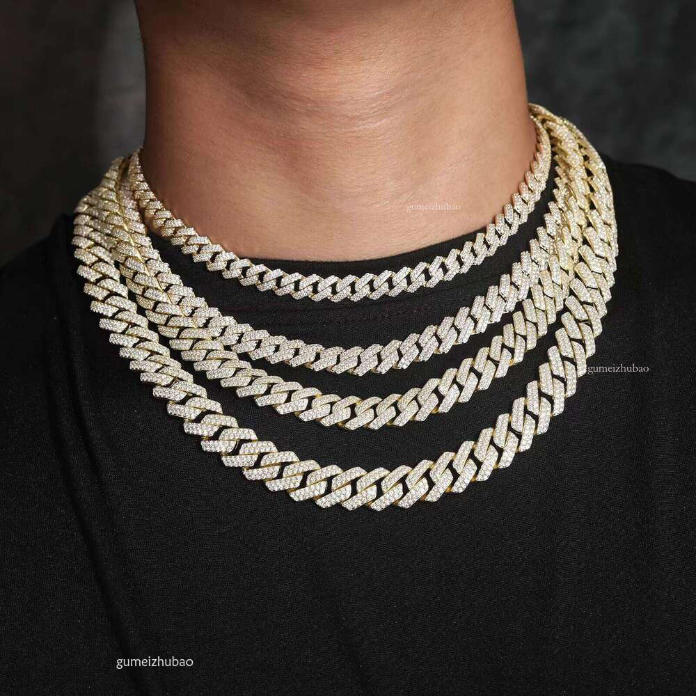 Designer necklaceBoy Hip-Hop Accessories 8mm-14mm 14k Gold and Sier 2 Rows VVS Cubic Zirconia Iced Cuban Chain Necklace