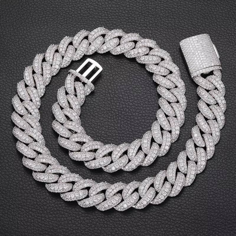 Silver Plated Mens Hip Hop High Quality 15mm 18mm Iced Out Cuban Chains Necklace for Men with Clasp