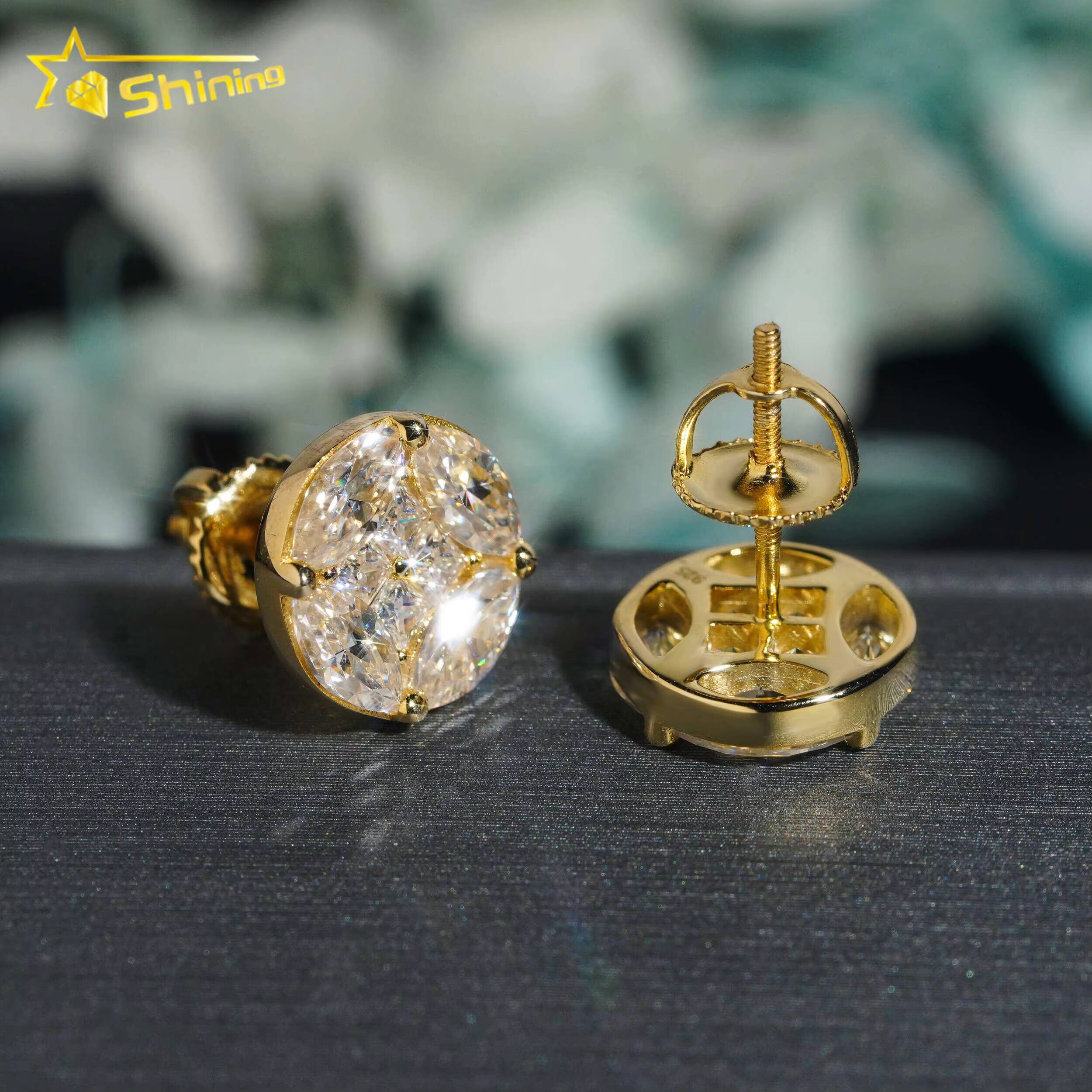 Pass Diamond Tester 925 Sterling Silver Hip Hop Stud Earrings High Quality Iced Out Vvs Moissanite Earrings