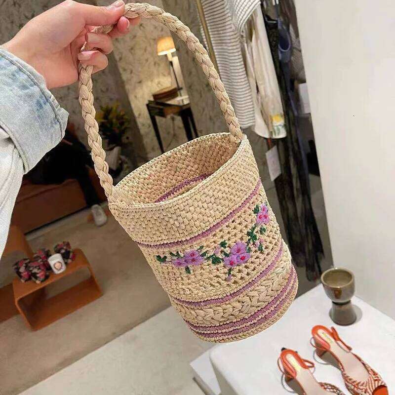 New raffia embroidered straw woven handbag hand-carry shopping female love grass hand-woven bag