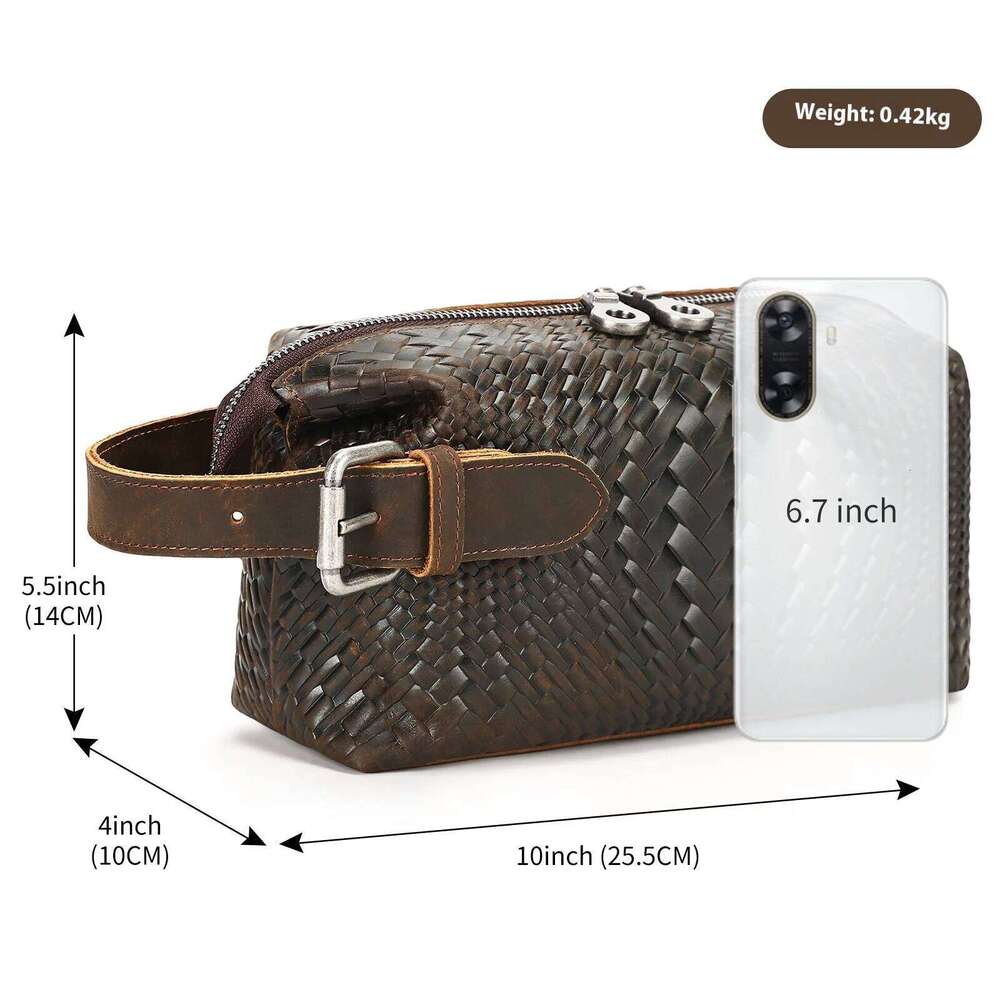 Genuine Leather Hand-Woven Clutch Men's Large Capacity Portable Handbag Storage Bag