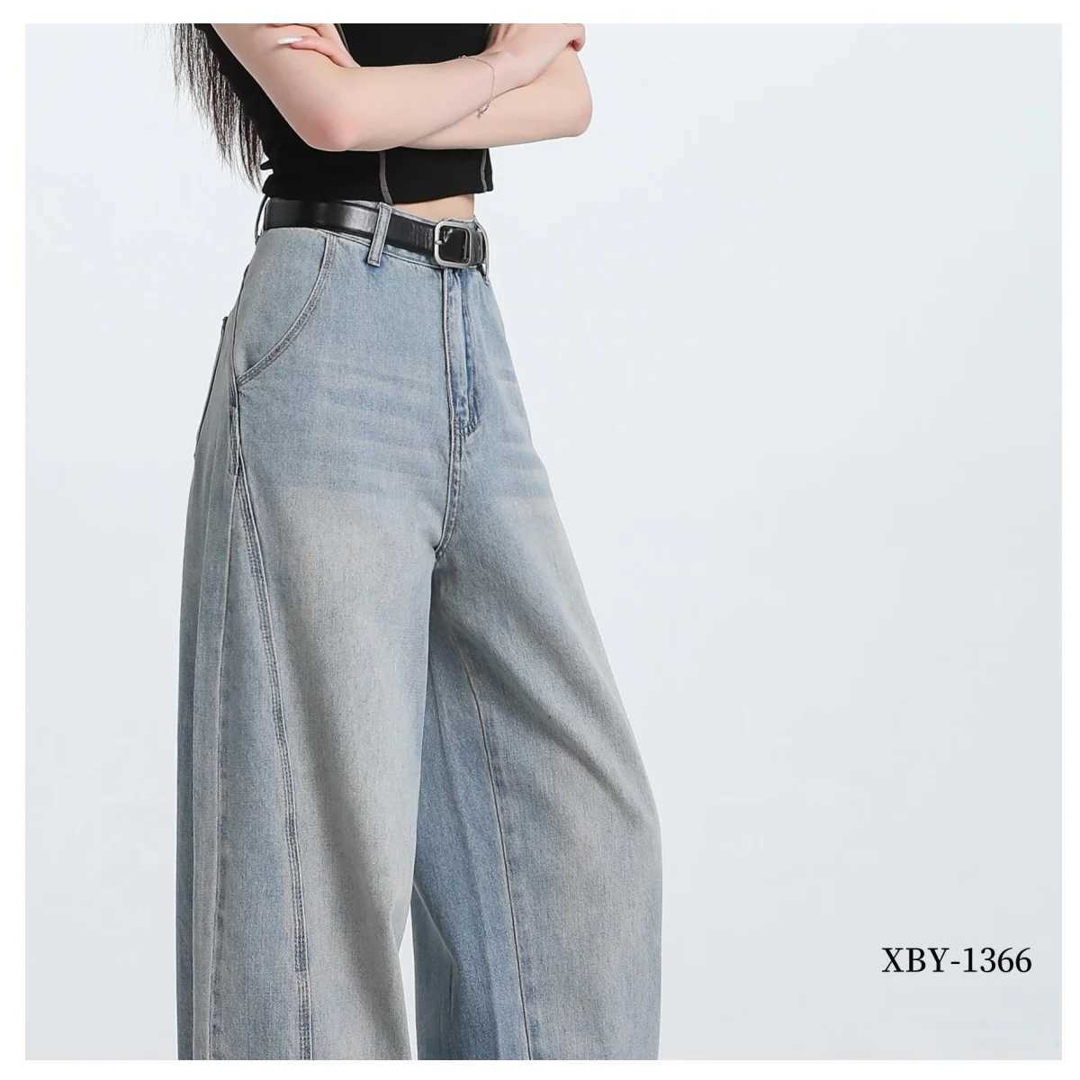 Womens Fashionable Wide-Leg Jeans High-Waisted Loose Slim Design Straight-Leg Street Style Womens Trousers R250716