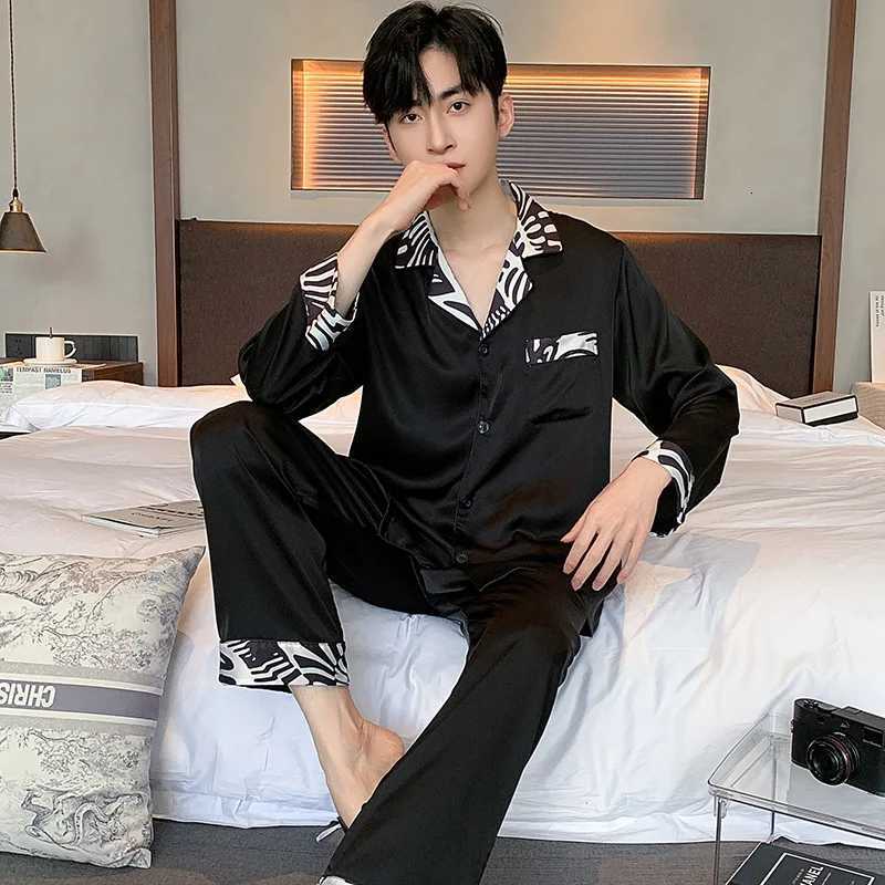 High Quality Men Pajamas Suit Spring Autumn Satin Chiffon Thin Sleepwear Long Sleeve Casual Home Clothing Set Outdoor Summer Male W250717