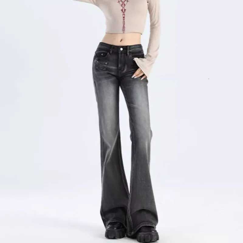 Womens Vintage Y2K Flared Jeans Korean Button-Up Low Rise Casual Denim Pants Female Versatile Elastic Slim Fit Jean Trousers R250716