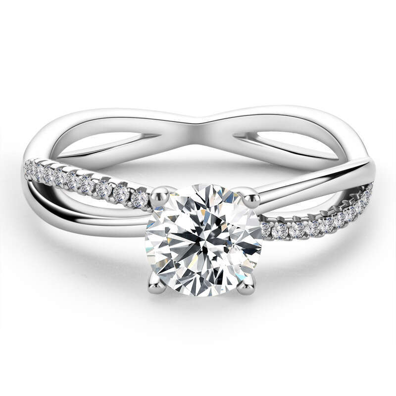 Tiktok Celebrity Influencer Same Style Moissanite Double Arm Micro Pave Sterling Silver Gold Plated Light Luxury Proposal Diamond Ring 113