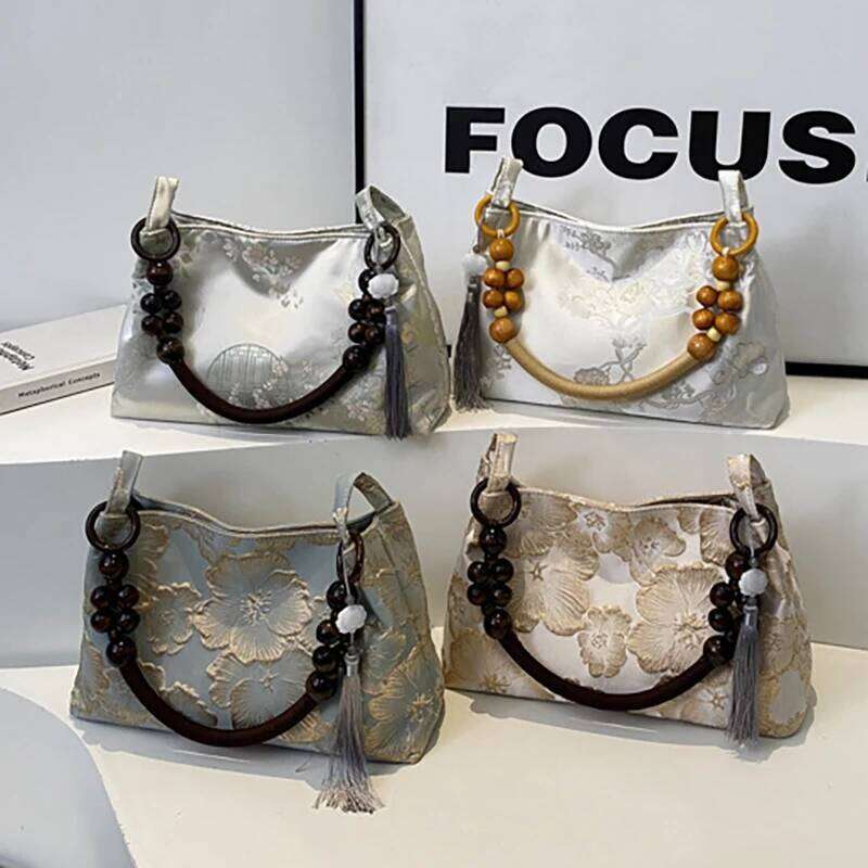 HAEX Chinese Style Ladies Handbags Designer Satin Floral Tassels Underarm Shoulder Bolso Mujer Elegant Sac A Main Femme