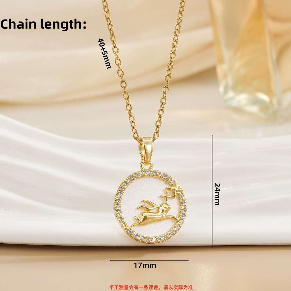 Tiktok Internet Celebrity Live Rabbit Necklace For Women, Minimalist Style, High-End Clavicle Chain, Round Pendant Jewelry Cf2
