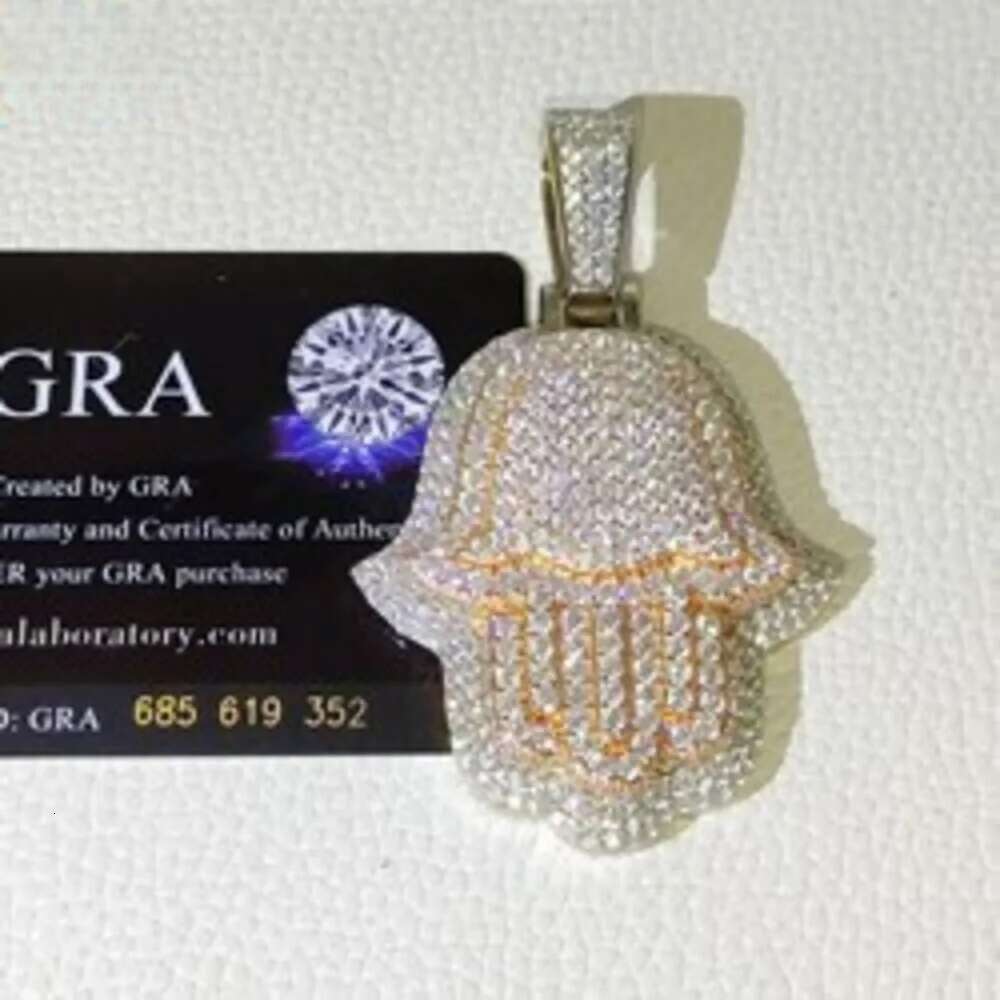 Custom Iced Out Hamsa Penadnt Teo Tone Rose and White Hip Hop Fashion Moissanite Jewelry Sier Lab Dia Hand Pendants