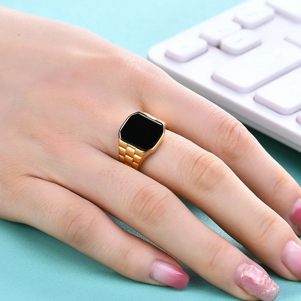 Vintage Stone Ring Women Inlay Malachite Shell Square Lady Ring Fashion Stainless Steel Ins Style Jewelry Gifts 250716