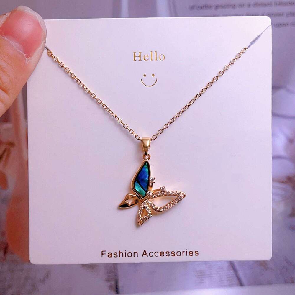 Titanium Steel Chain Butterfly Necklace For Women, Niche Design, French Style, Versatile, Light , Abalone Shell Accessories Factory Ee5