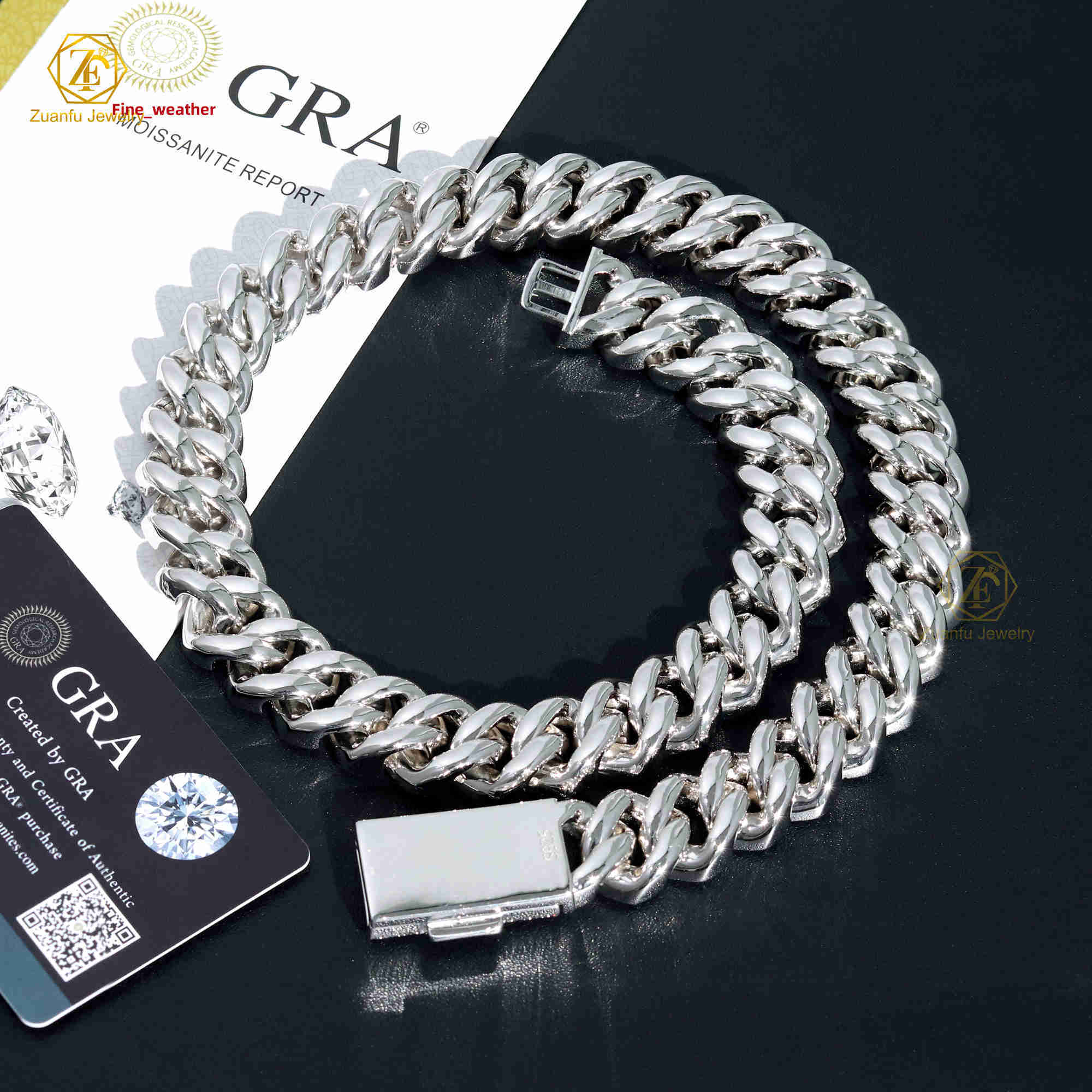 Mens Hip Hop Jewelry Mossanite Necklace Cuban Link 925 Sterling Silver Moissanite Iced Chain 18mm Cuban Link Chain Mossanite