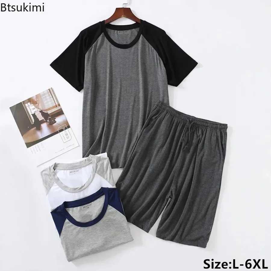 2025 Mens Summer Modal Pajama Sets O-neck Short Sleeve Tops and Short Pants Homewear Men Loose Soft Colorblock Nightwear Sets W250717