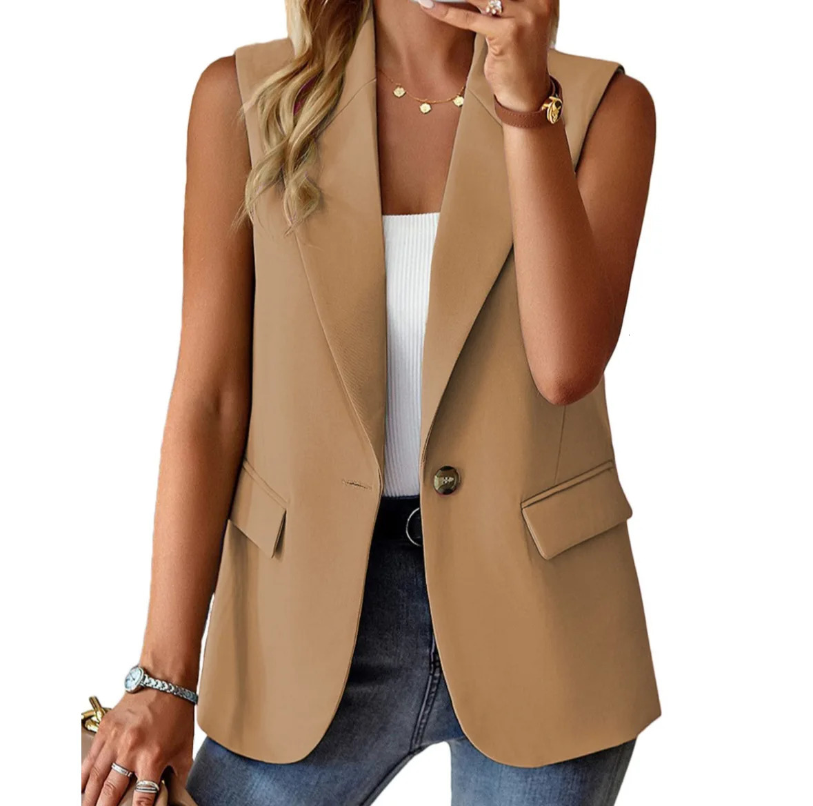 Womens Suit Vest Solid Color Office Casual Top Cardigan Loose Simple Coat for Women 250715