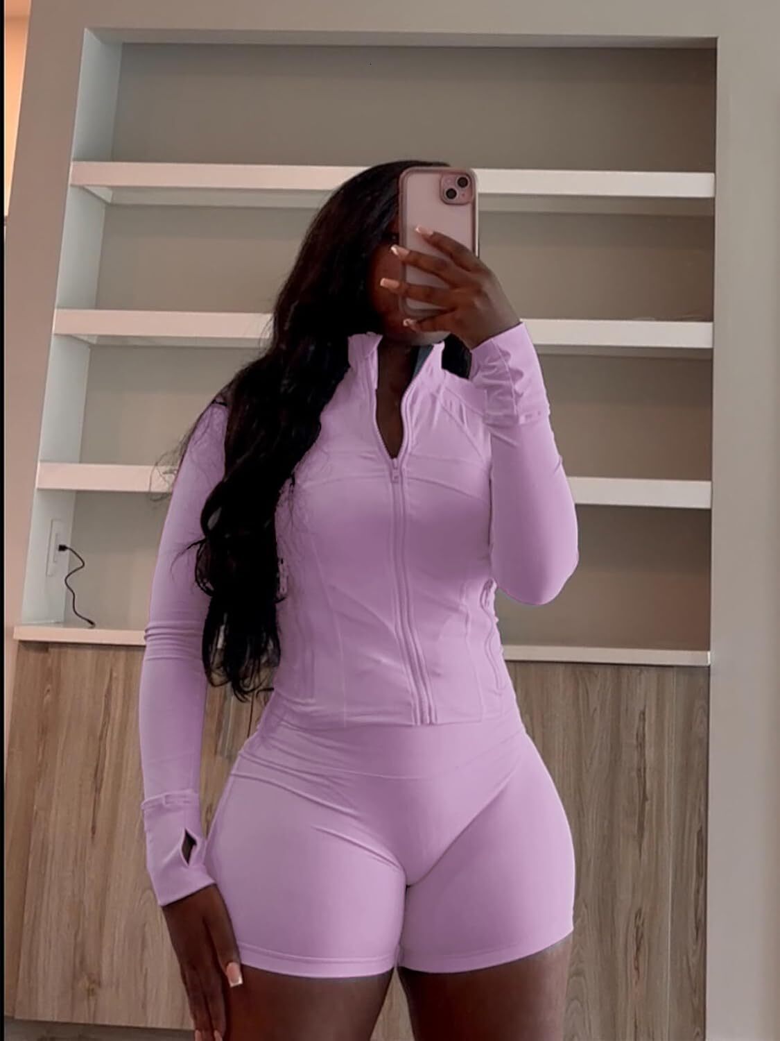 Women 2 Piece Outfits Sweatsuit Sets Long Sleeve Full Zip Workout Jacket Bodycon Shorts Set Tracksuit Loungewear