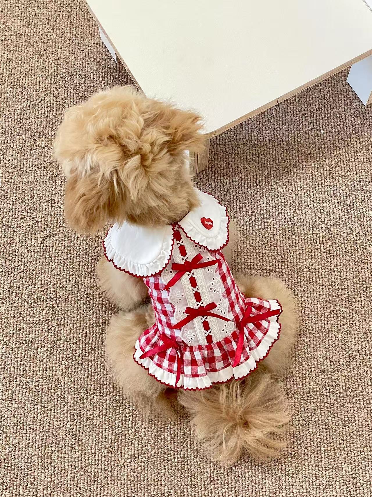 T742 Original Design Thin Plaid Dress Small Dog Clothes Summer Retro Shirt Dress