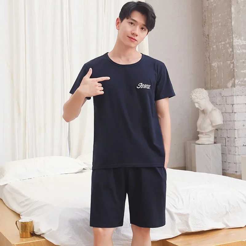 Men Pajama Set Cotton Short Sleeve Shorts Casual Striped Nightwear Loungewear Two-Piece Set Plus Size Summer Men Sleepwear W250717