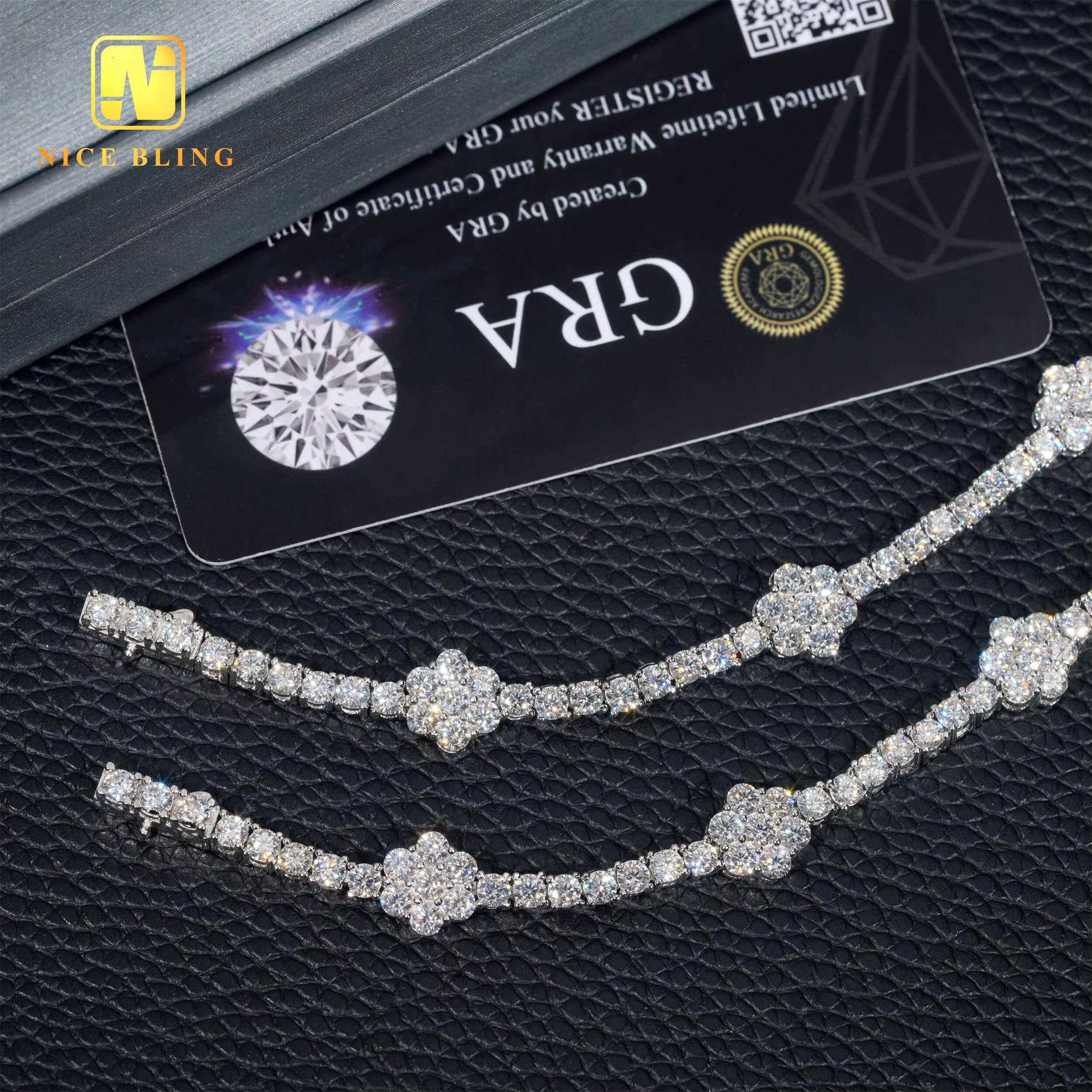 Ready to Ship 3mm Flower Tennis Bracelets 925 Sterling Silver VVS Moissanite Diamond Tennis Bracelet Hip Hop Fashion Jewelry