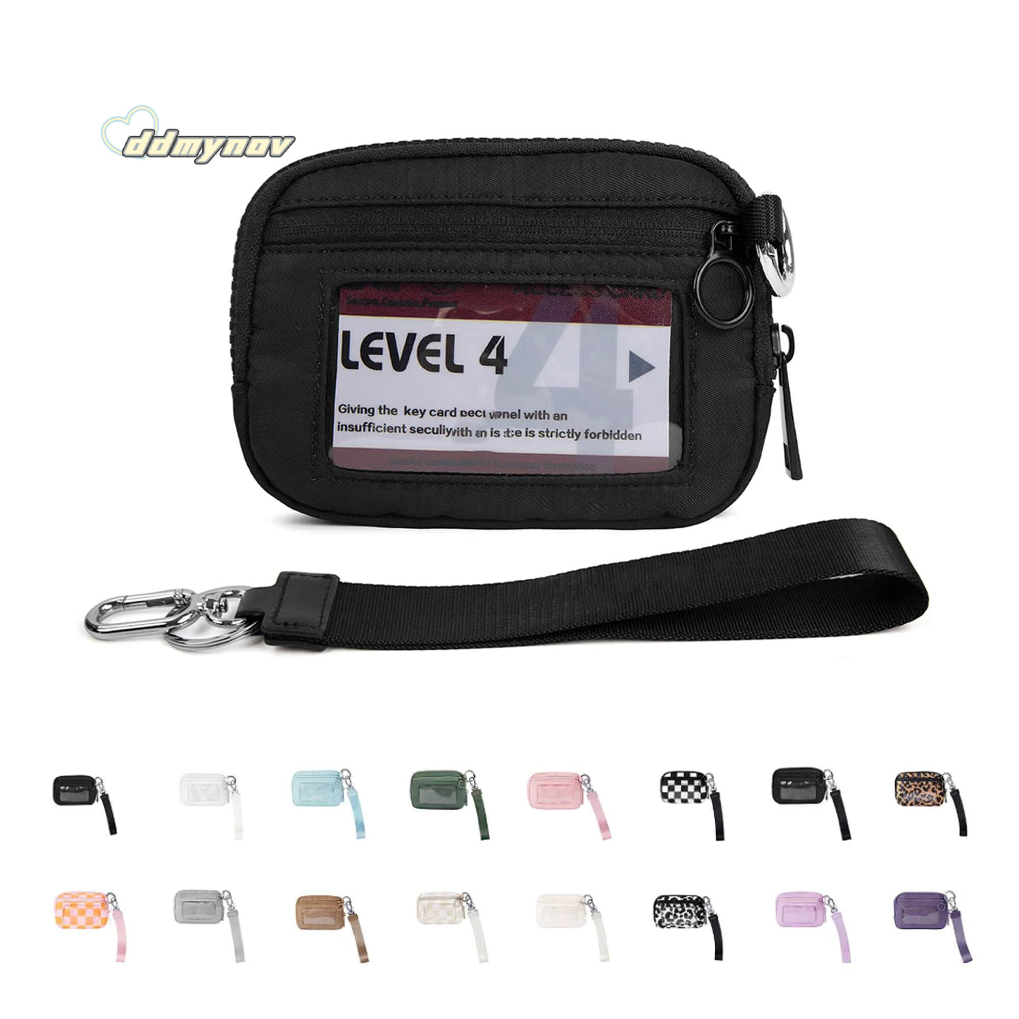 Womens Keychain The Iris Waterproof Nylon Wallet Pouch Wristlet Zip Card Case with Clear ID Window ddmynov