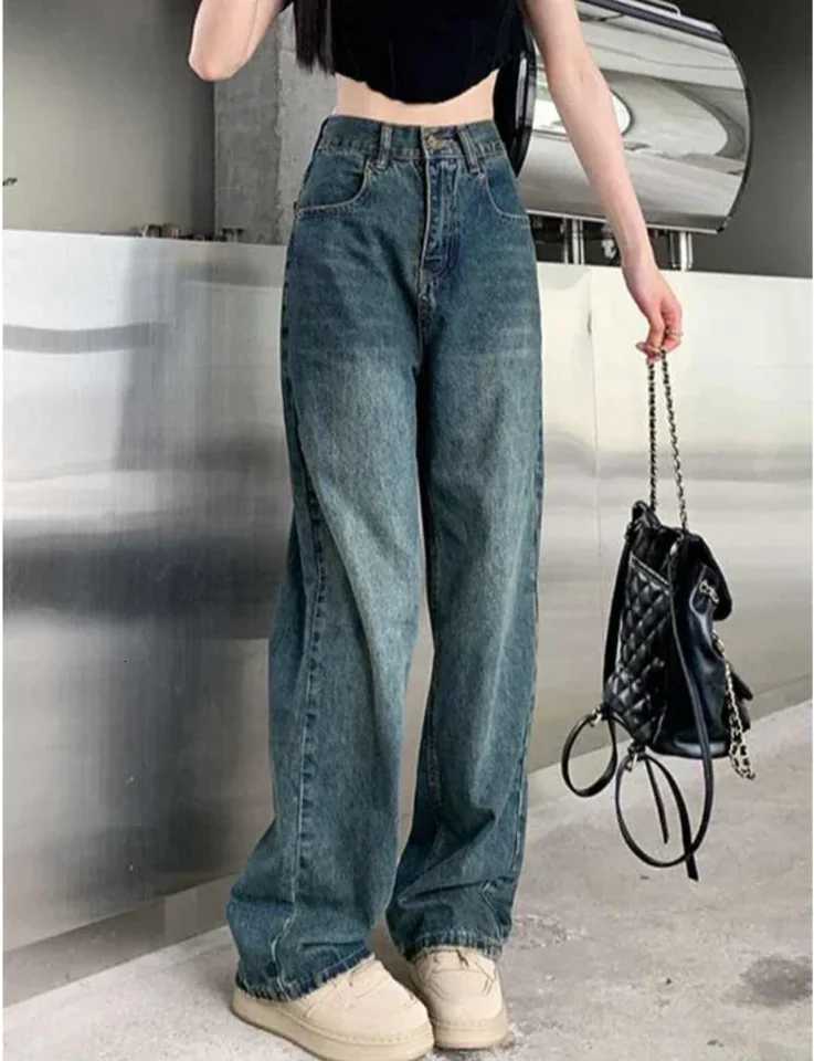 Womens Narrow Cut Wide Leg Jeans With High Waist And Hanging Feeling Straight Leg Casual Look Slim Contrasting Colors Pants R250716