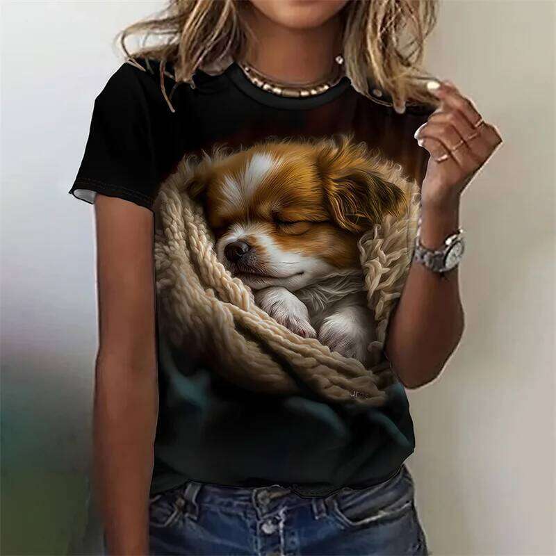 3D Printed Kawaii Cat Dog T-Shirt For Women Funny Animal Graphic Tees Summer Casual Round Neck Tops Short Sleeve Loose T Shirts