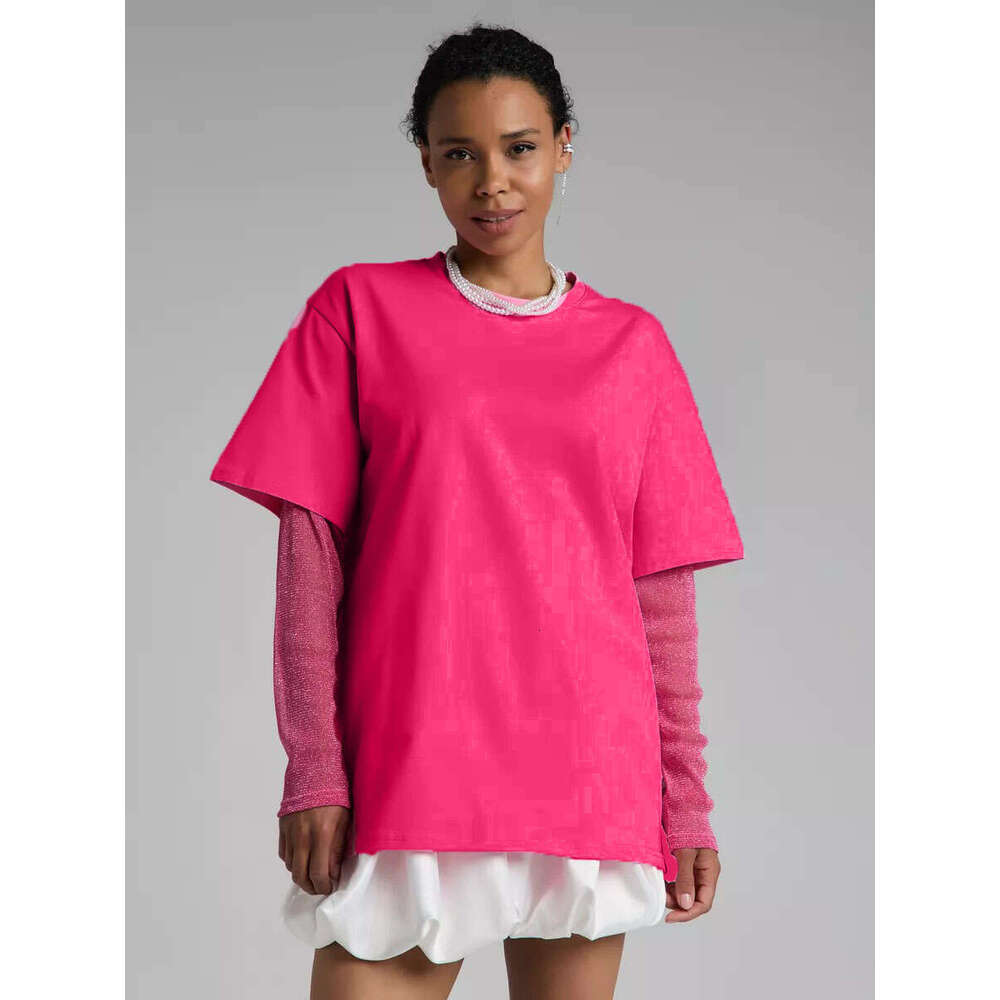 Summer New Style Shiny Mesh Patchwork Long Sleeve T-Shirt For Women Loose Sun Protection Top B5