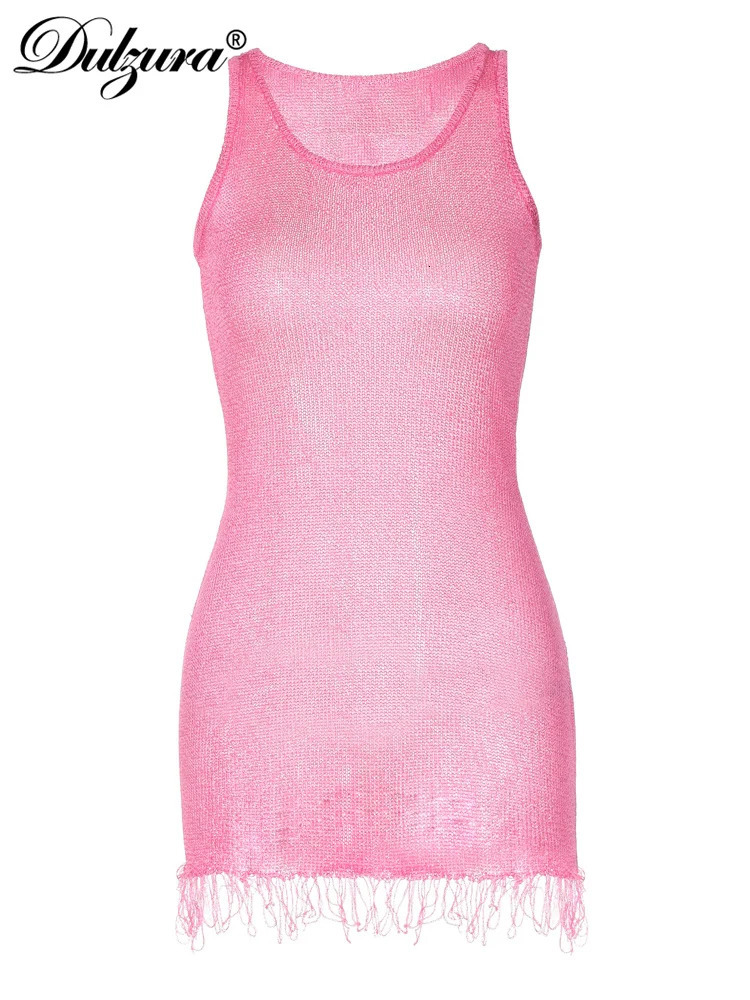 Dulzura Tassels Sleeveless Bodycon Mini Short Dress Summer Women Sexy Club Birthday Party Dresses Y2K Wholesale Drop 250715