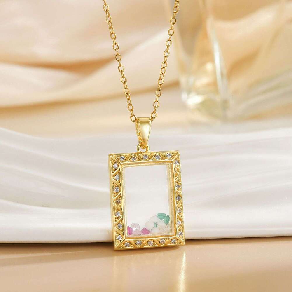 Heart Geometric Necklace For Women, Copper Gold-Plated Zircon Pendant, Niche Design, High-End Clavicle Chain 0Ec