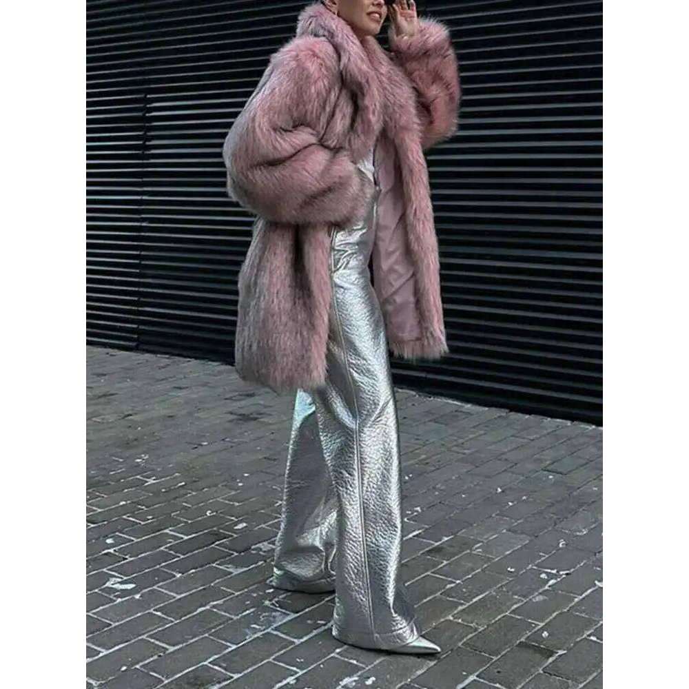 UCXQ Fashion Tide Faux Fur Coat European Style Hooded Loose All Match Warm Cardigan Top Jacket Women 2025 Autumn Winter 23C2833