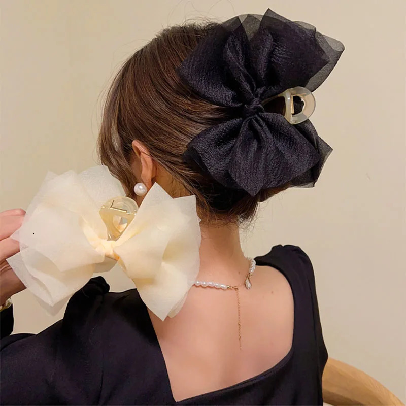 Summer Solid Color Mesh Tulle Bow Hair clips Elegant Women Ponytail Braid Hair Claw Clip Hair Clip Headwear Hair Accessories 250716