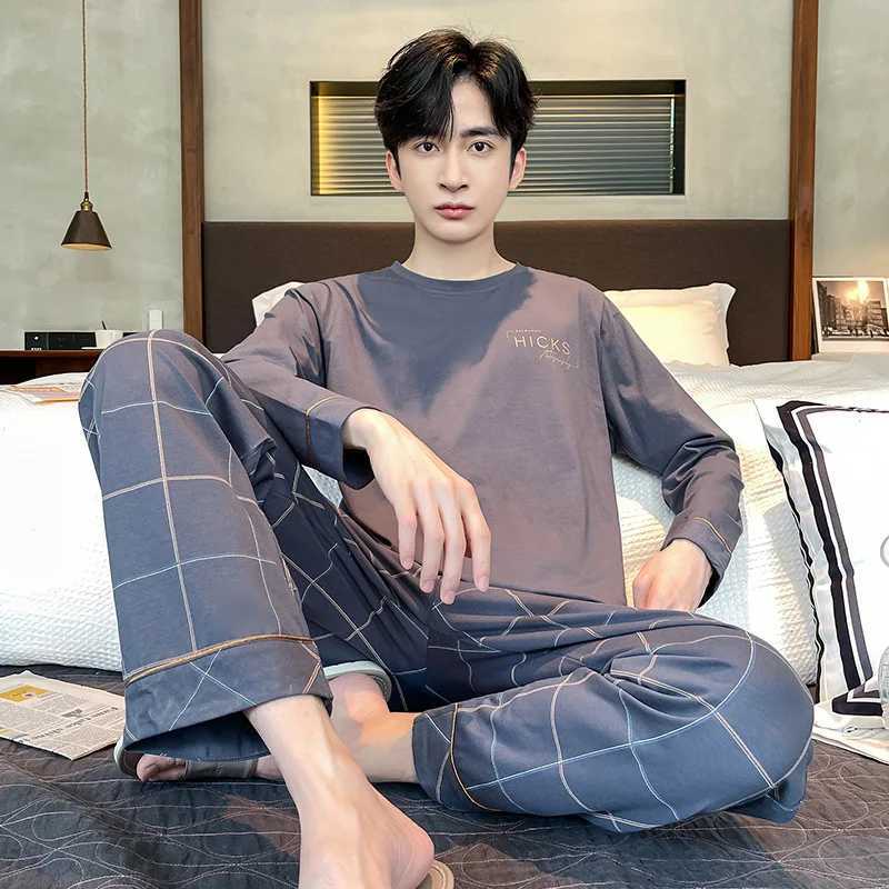Summer Knitted Plaid Cool Mens Pajamas Casual Short Tops + Long Pants Sets Mens Sleepwear Nightwear Pijamas 4XL Homewea3 W250717
