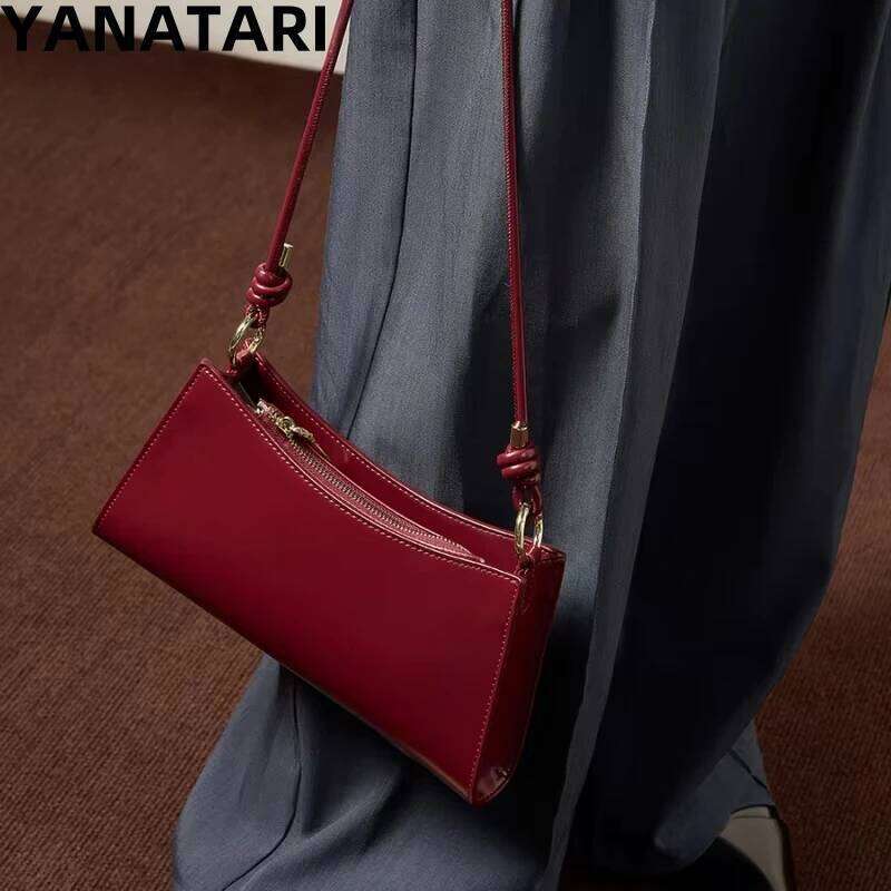 YANATARI underarm cowhide Genuine leather handbags women vintage red shoulder female korean bag high quality 2025