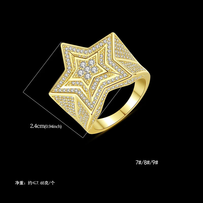Hip Hop Micro Pave Cubic Zirconia Bling Iced Out Gold Color 3 layers Star Rings for Men Women Rapper Jewelry 250716