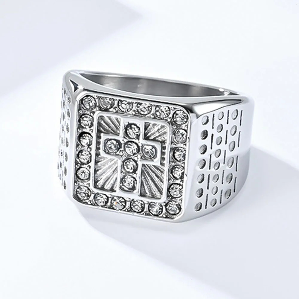 Hip-hop Style Stainless Steel Cross Full Rhinestone Ring HIPHOP Personality Wear Hand Jewelry 250716