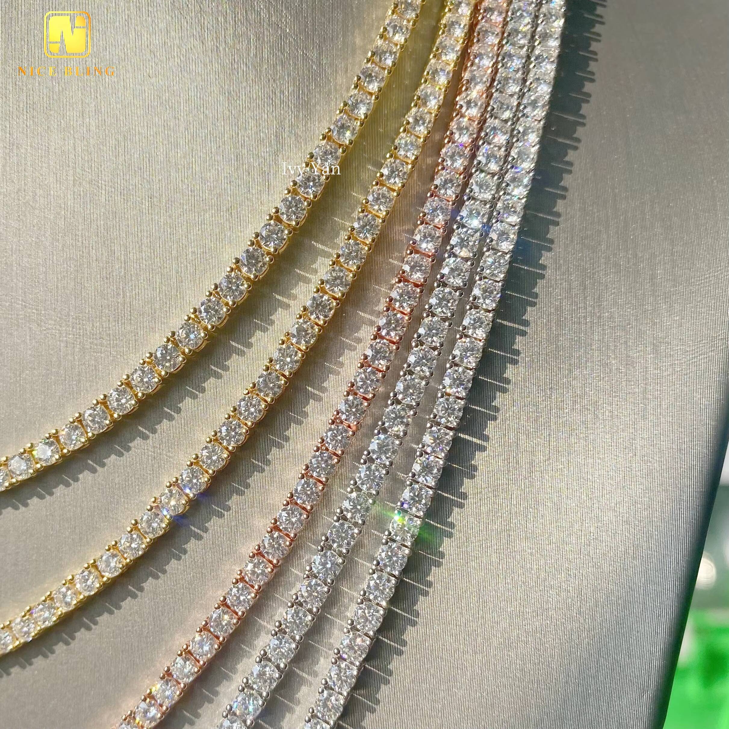 Factory Price Pass Diamond Tester 925 Silver 3mm Hip Hop Jewelry Bracelet Necklace Iced Out VVS Moissanite Diamond Tennis Chain