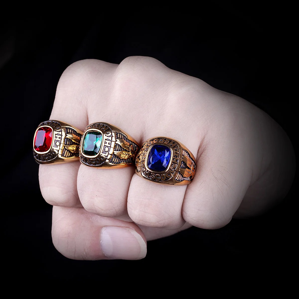 Stainless Steel Men Rings Rhinestone High School Eagle Punk Hip Hop for Biker Male Boyfriend Jewelry Creativity Gift Wholesale 250716