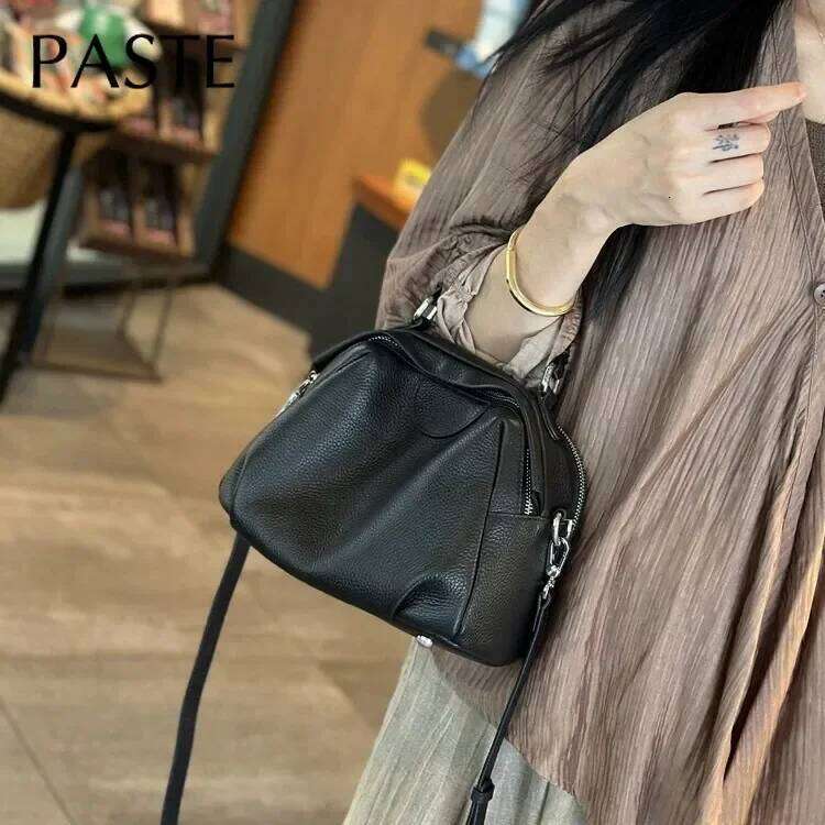 2025 New Green Apple Shape Medium Casual Tote Natural Cowhide Leather Women Shoulder Bag Daily-Use All-Match Handbag Dropship