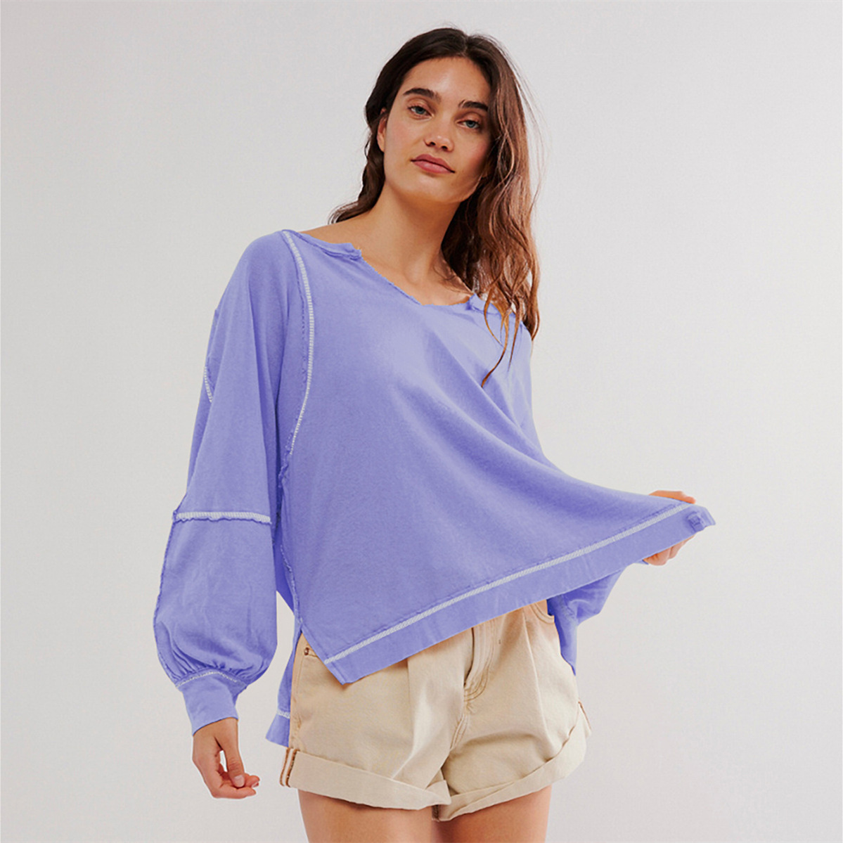 Free shipping designer hoodie for women Personalized European high end decorative line design top V neck American sweatshirt