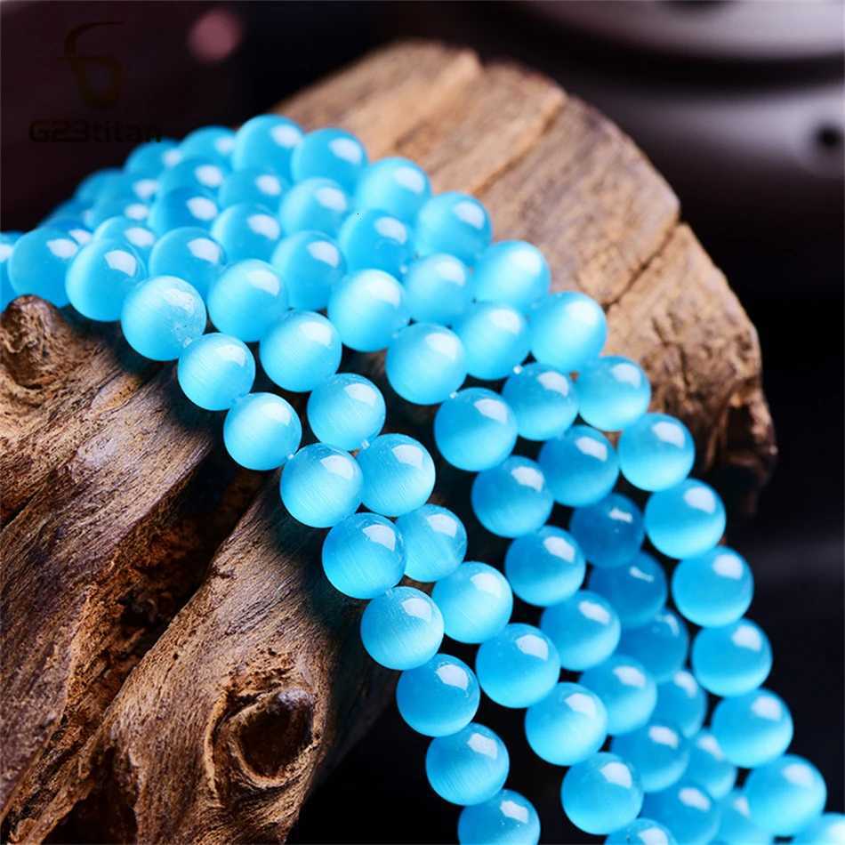 Blue Cat Eye Opal Stone Earrings For Women Lady Medical G23 Titanium Lobe Piercing Jewelry Round Ball Bead Ear Stud Girls Gift y250715