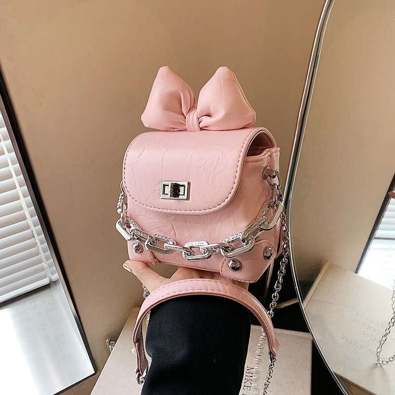 Crossbody Trendy Mini for Women New Solid Color Bow Chain Handbag Small Square Shoulder Bag