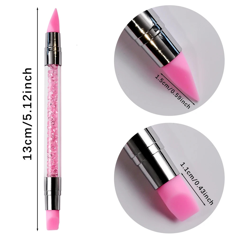 5Pcs/Set Pink Dual Ended Rhinestone Nail Art Silicone Pen Sculpture Pen/3D Flower Carving/Dotting Nail Tool 13cmManicure Brush 250716