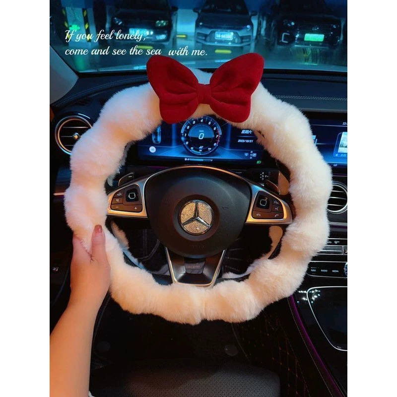 Bow Car Steering Wheel Cover Plush Winter Warm Steering Qheel Grip Cover Non-Slip Steering Wheel Protector Car Accessories 250715