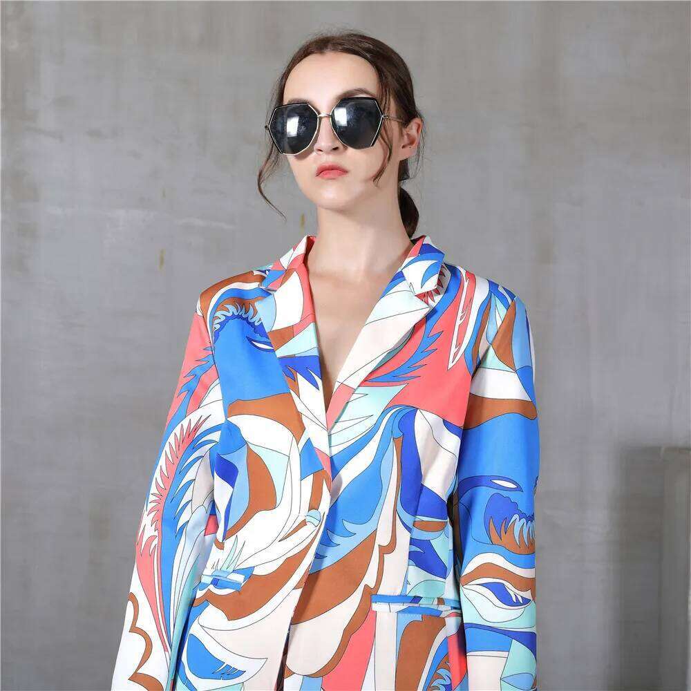 Fashion Spring Autumn Pant Suits Long Sleeve V-Neck Sexy Blouse Trousers Printing Two Pieces Suit Sets