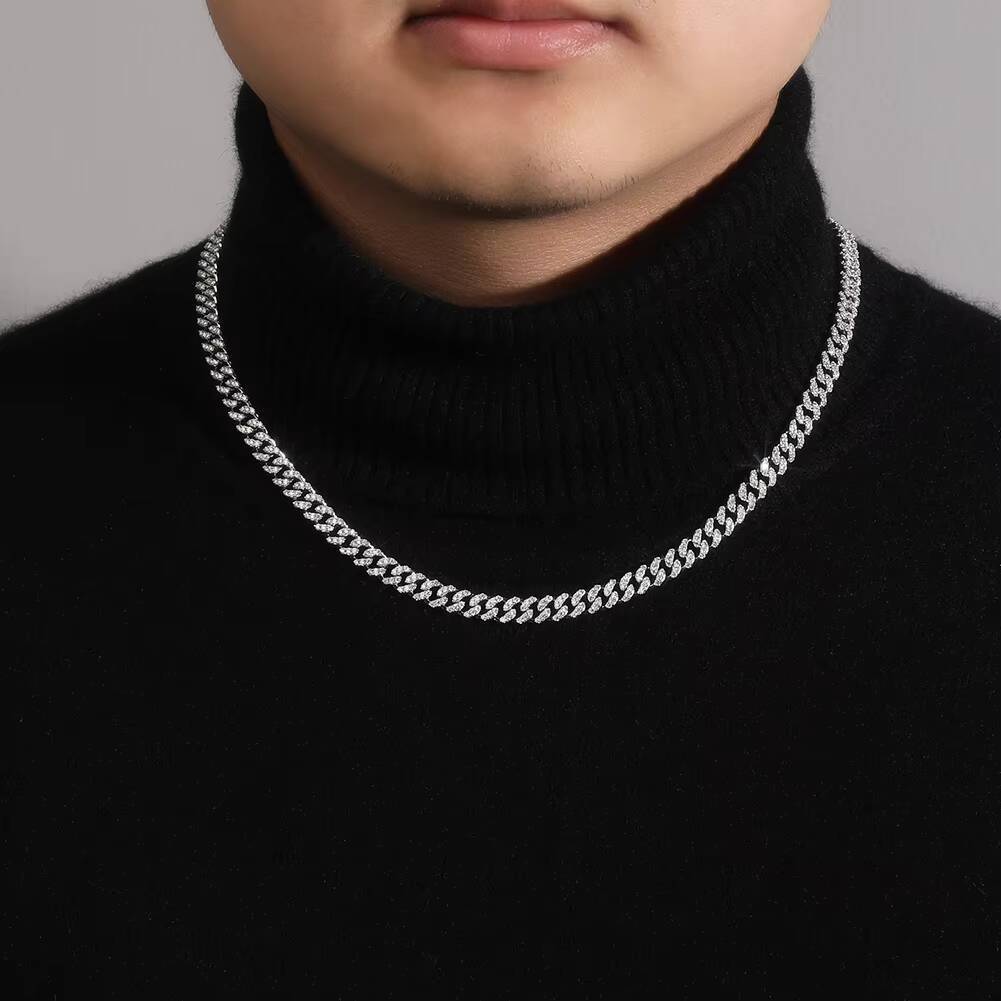 Fine Jewelry 6MM Cuban Link Chain 925 Sterling Silver Moissanite Hiphop Jewelry Women Men Necklace Bracelet Wedding Religious