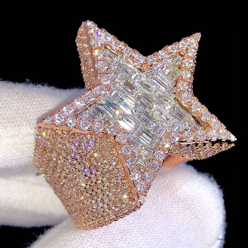 Mens Hip Hop Baguette VVS Star Design Custom Championship Sier Moissanite Ring