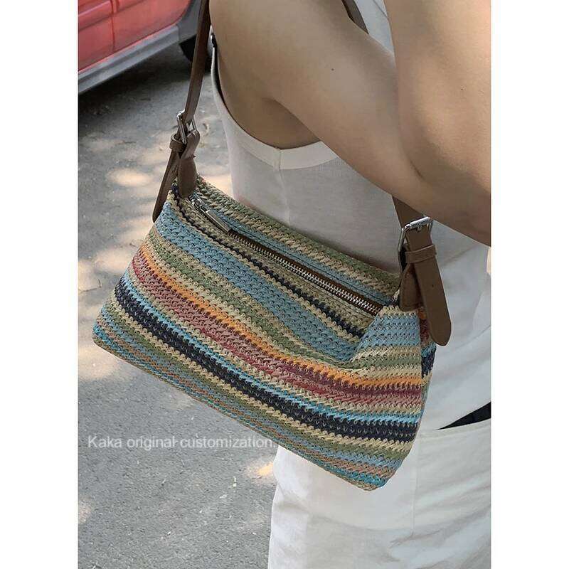 Miyagawa Summer Niche Underarm Bag Women's 2024 New Fashion Hand-Held Grass Woven Versatile Single Shoulder Crossbody Bags