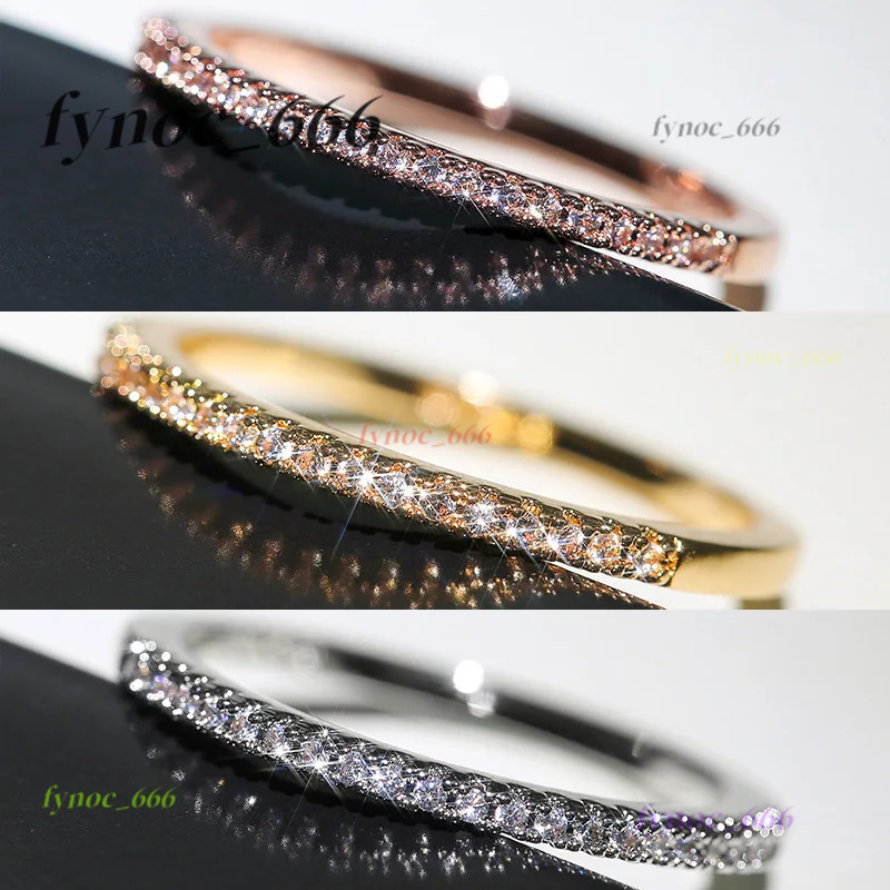 3 Colors Simple Band Women Rings Shiny Cubic Morganite Delicate Anniversary Gift Girl Accessories Hot Sale Fashion Jewelry